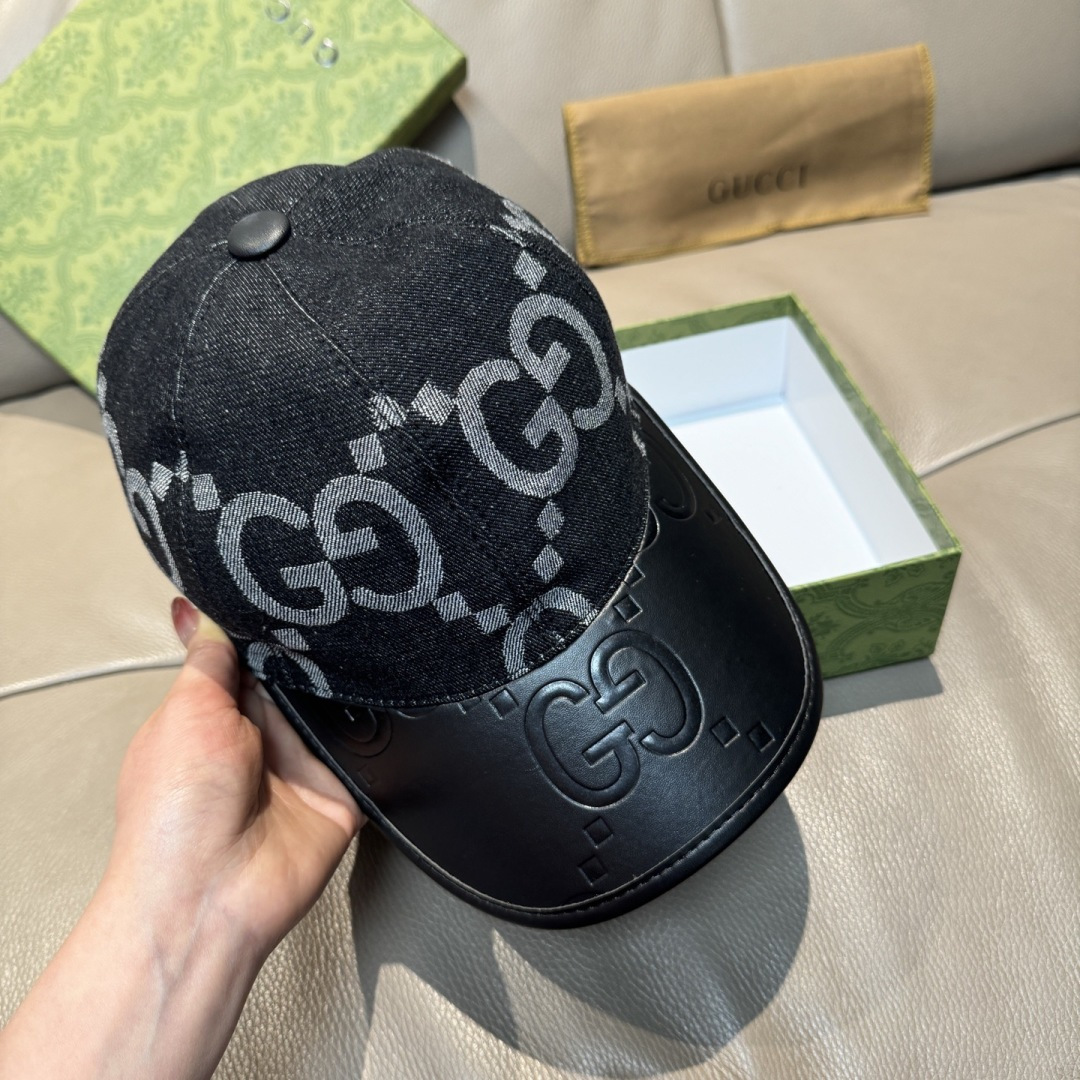 配盒子布袋，Gucci(古奇)新款原单棒球帽， 大双G拼皮，专柜热卖款，1:1开模订制，原版帆布料+头层