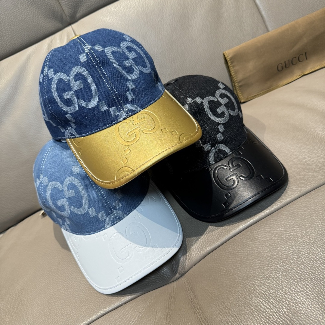 配盒子布袋，Gucci(古奇)新款原单棒球帽， 大双G拼皮，专柜热卖款，1:1开模订制，原版帆布料+头层