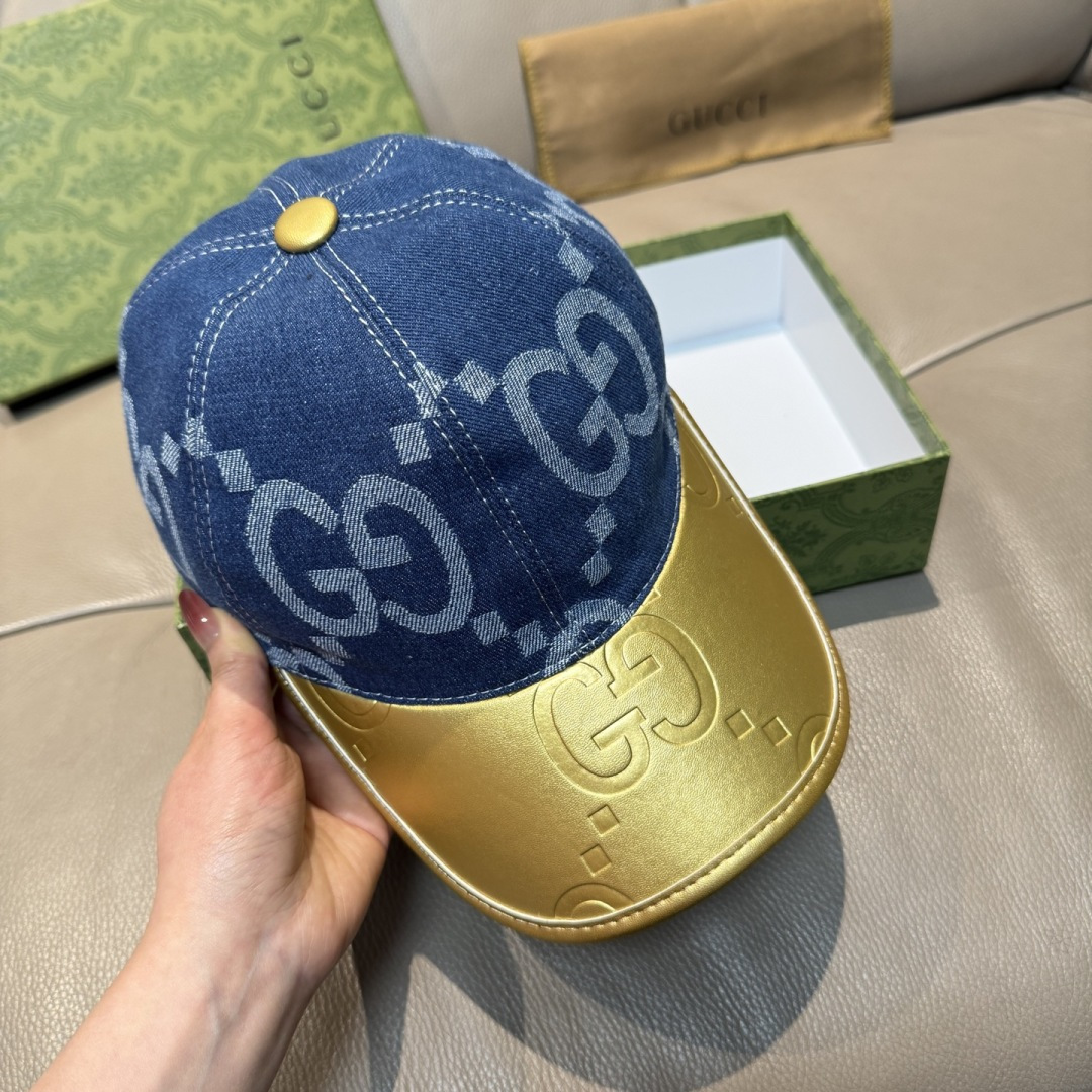 配盒子布袋，Gucci(古奇)新款原单棒球帽， 大双G拼皮，专柜热卖款，1:1开模订制，原版帆布料+头层