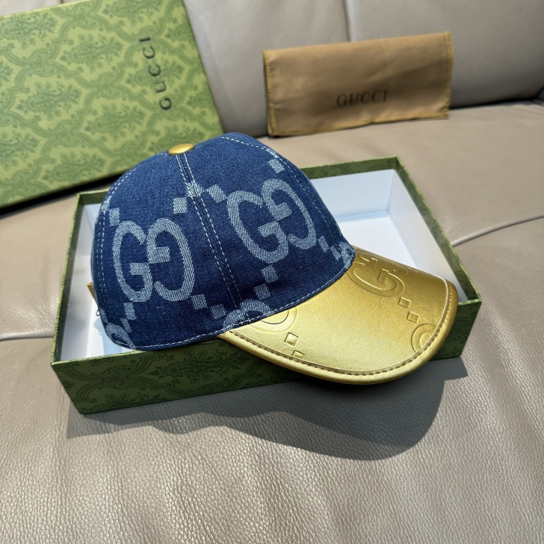配盒子布袋，Gucci(古奇)新款原单棒球帽， 大双G拼皮，专柜热卖款，1:1开模订制，原版帆布料+头层