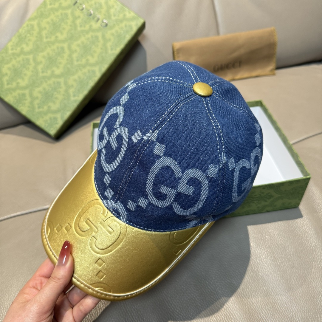 配盒子布袋，Gucci(古奇)新款原单棒球帽， 大双G拼皮，专柜热卖款，1:1开模订制，原版帆布料+头层