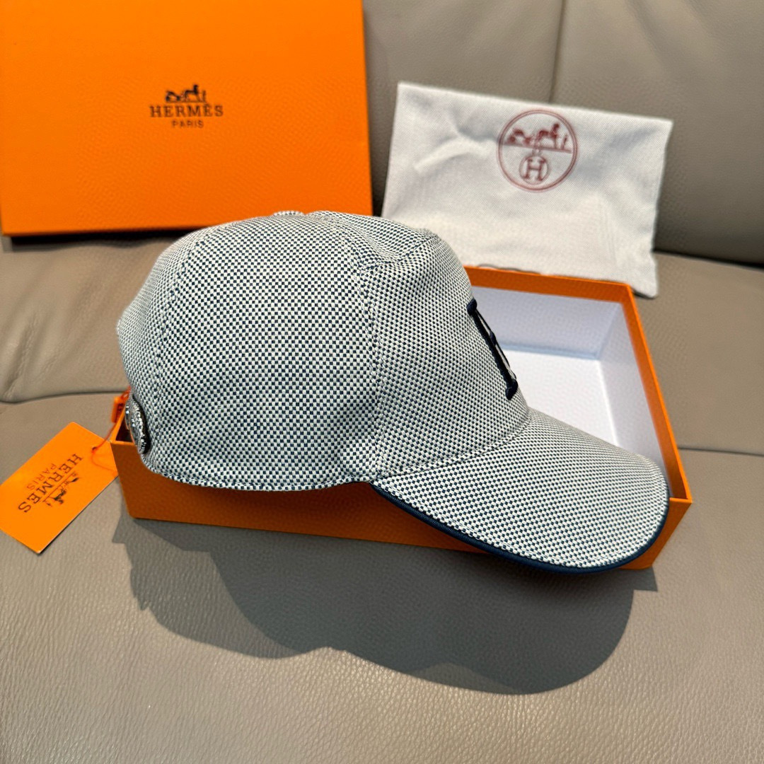 配盒子布袋，HERMÈS (爱马仕)原单棒球帽，经典H，正品开模订制，原版透气帆布面料+头层牛皮，原厂精