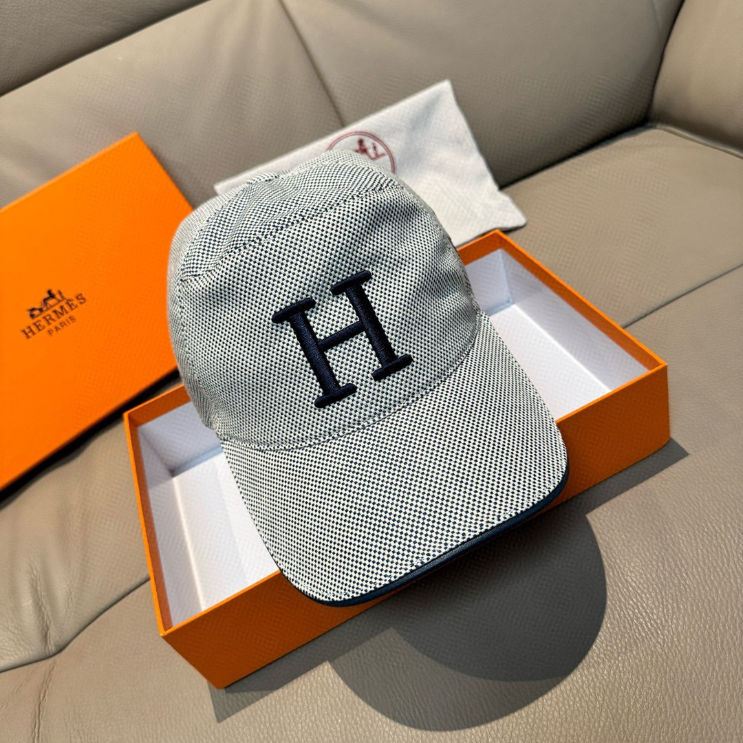 配盒子布袋，HERMÈS (爱马仕)原单棒球帽，经典H，正品开模订制，原版透气帆布面料+头层牛皮，原厂精