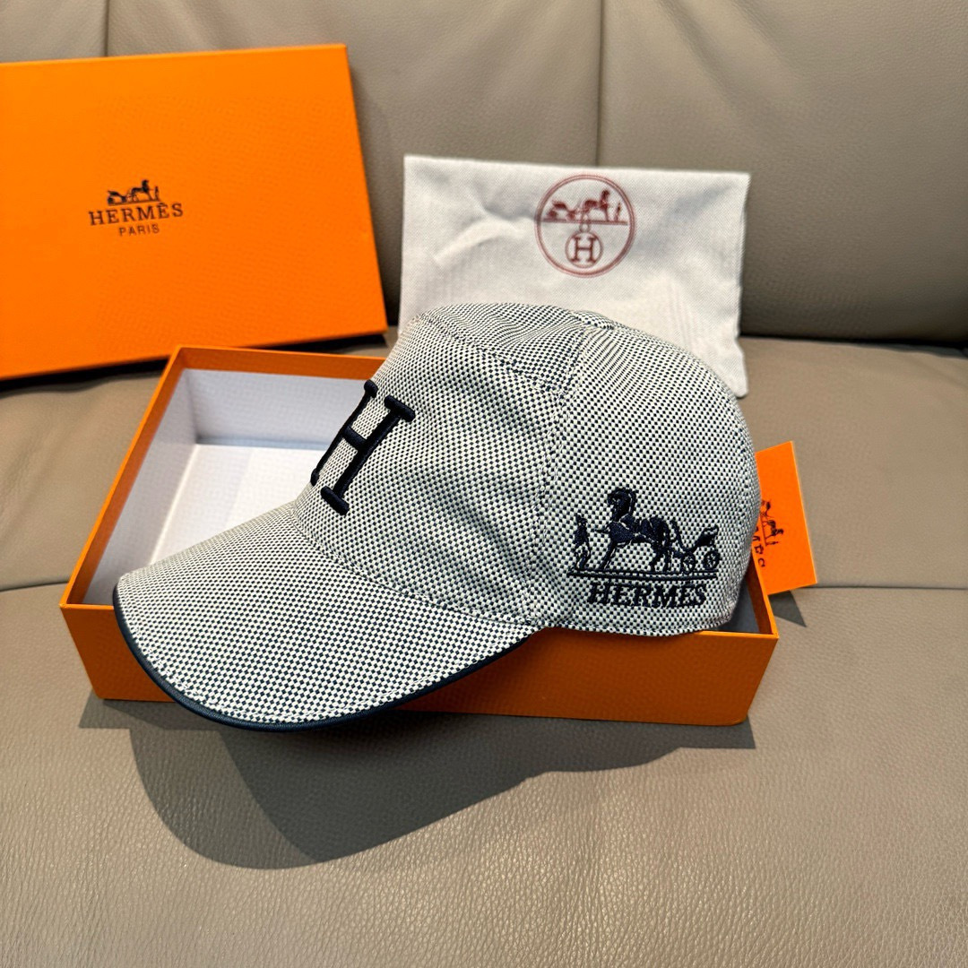 配盒子布袋，HERMÈS (爱马仕)原单棒球帽，经典H，正品开模订制，原版透气帆布面料+头层牛皮，原厂精