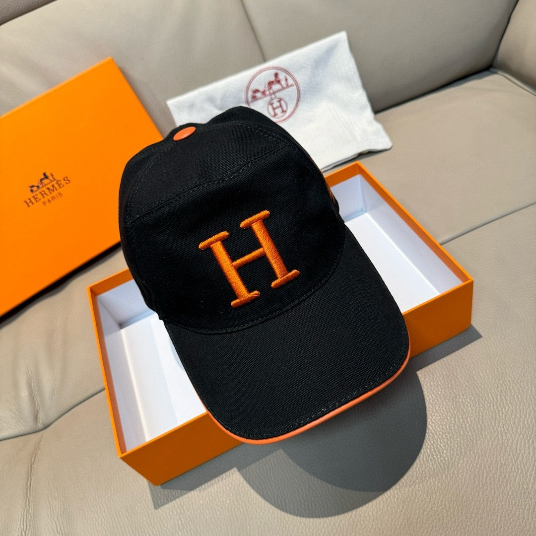 配盒子布袋，HERMÈS (爱马仕)原单棒球帽，经典H，正品开模订制，原版透气帆布面料+头层牛皮，原厂精