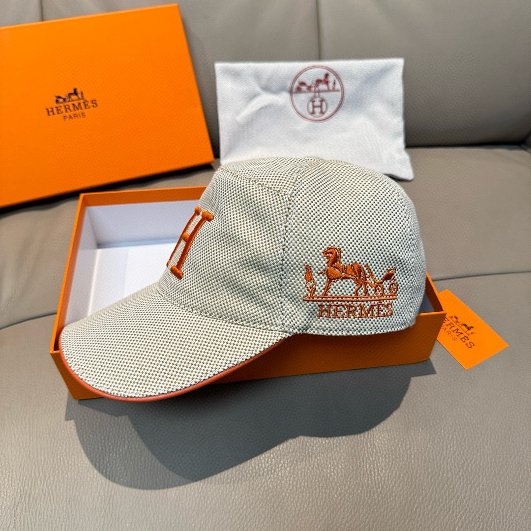 配盒子布袋，HERMÈS (爱马仕)原单棒球帽，经典H，正品开模订制，原版透气帆布面料+头层牛皮，原厂精