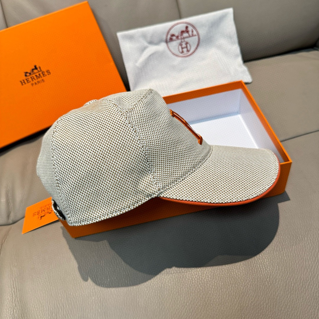配盒子布袋，HERMÈS (爱马仕)原单棒球帽，经典H，正品开模订制，原版透气帆布面料+头层牛皮，原厂精