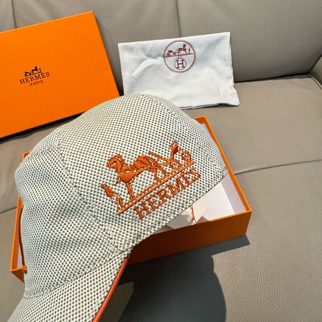 配盒子布袋，HERMÈS (爱马仕)原单棒球帽，经典H，正品开模订制，原版透气帆布面料+头层牛皮，原厂精