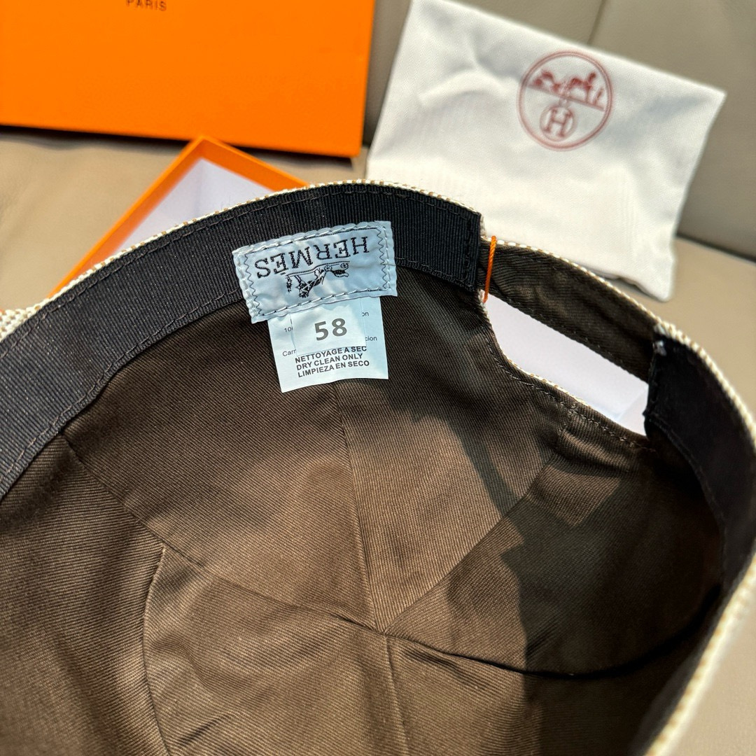 配盒子布袋，HERMÈS (爱马仕)原单棒球帽，经典H，正品开模订制，原版透气帆布面料+头层牛皮，原厂精