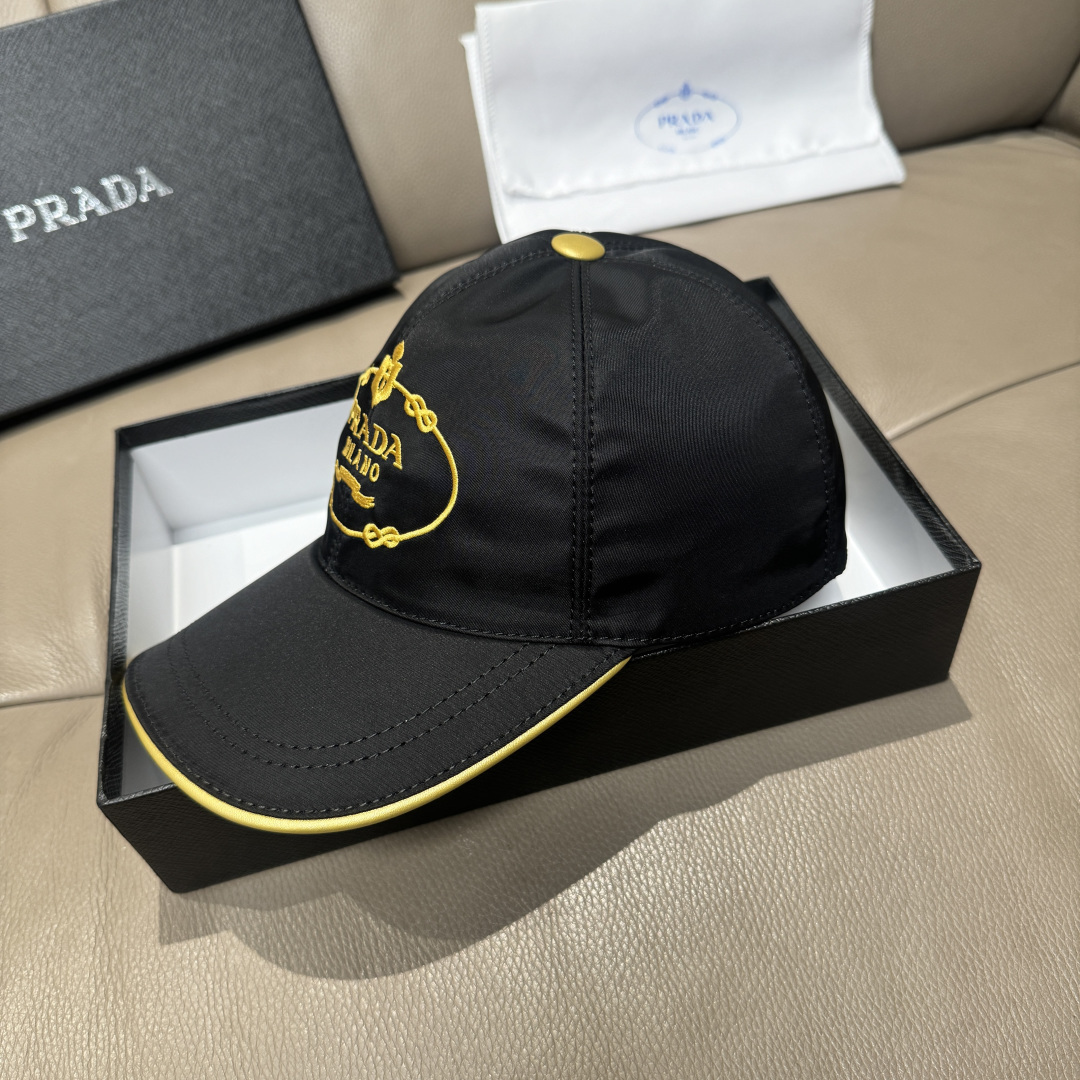 配盒子布袋，Prada(普拉达)新款原单棒球帽， 金丝刺绣，1:1开模订制，原厂金丝线精细刺绣，原版牛津