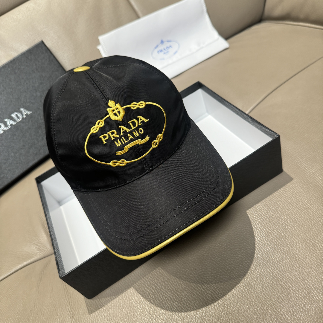 配盒子布袋，Prada(普拉达)新款原单棒球帽， 金丝刺绣，1:1开模订制，原厂金丝线精细刺绣，原版牛津