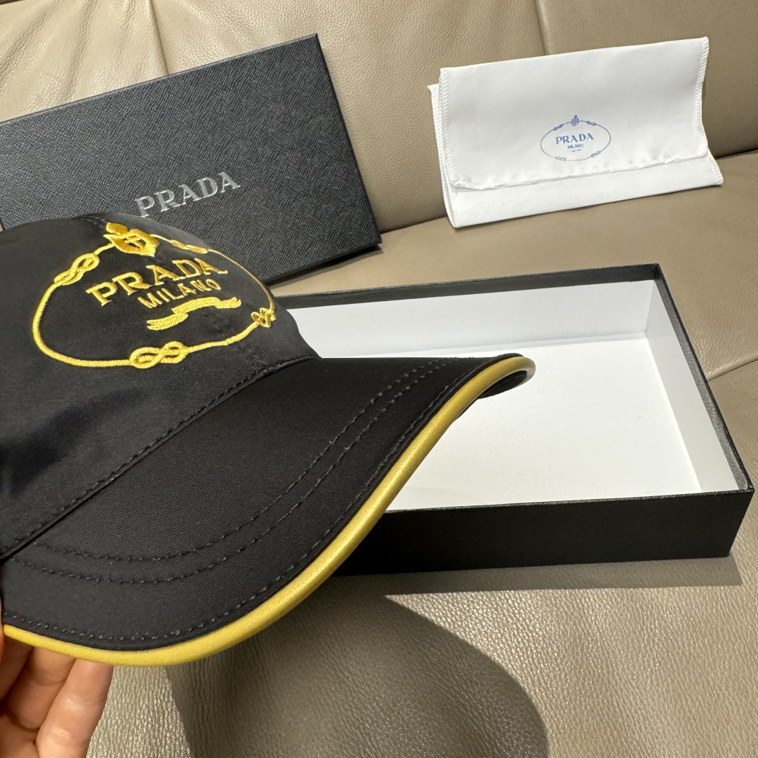 配盒子布袋，Prada(普拉达)新款原单棒球帽， 金丝刺绣，1:1开模订制，原厂金丝线精细刺绣，原版牛津