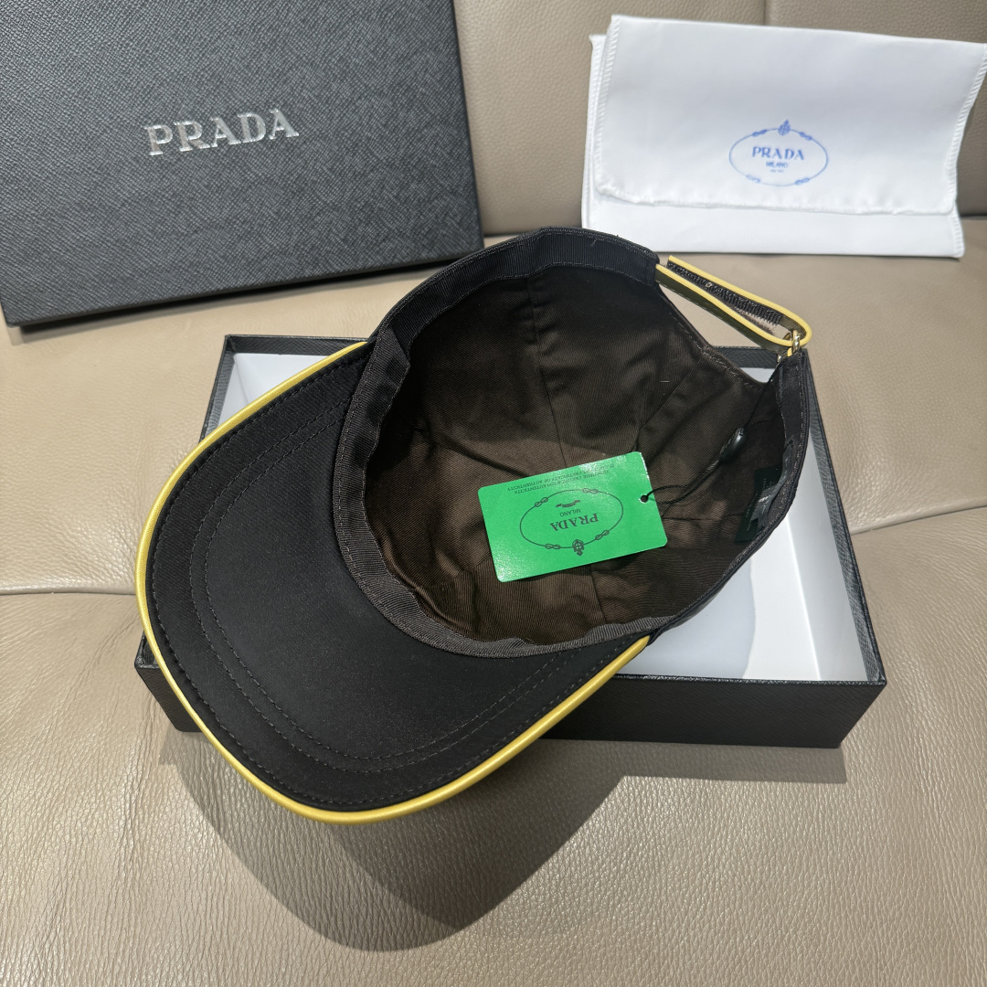 配盒子布袋，Prada(普拉达)新款原单棒球帽， 金丝刺绣，1:1开模订制，原厂金丝线精细刺绣，原版牛津