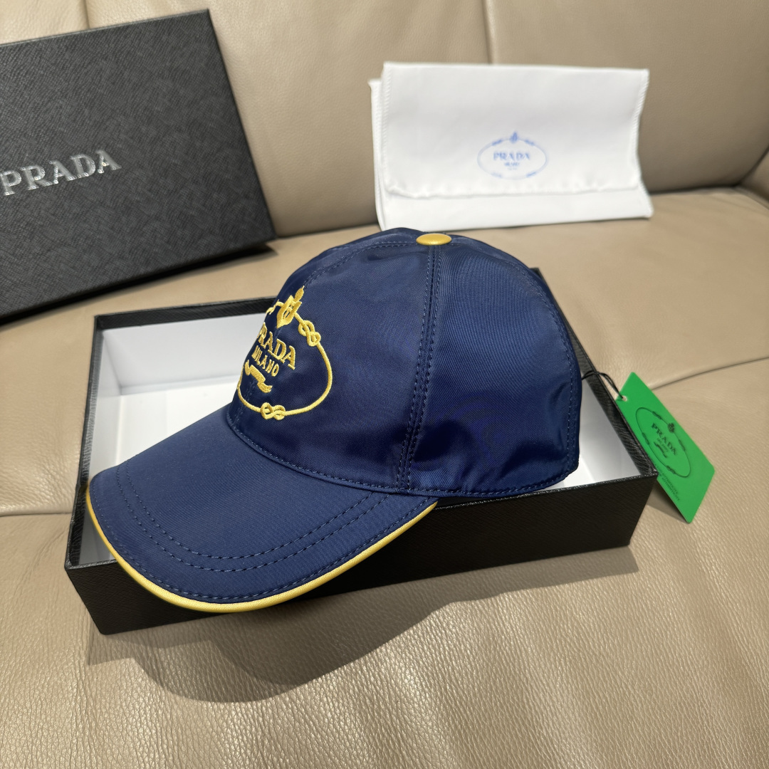 配盒子布袋，Prada(普拉达)新款原单棒球帽， 金丝刺绣，1:1开模订制，原厂金丝线精细刺绣，原版牛津