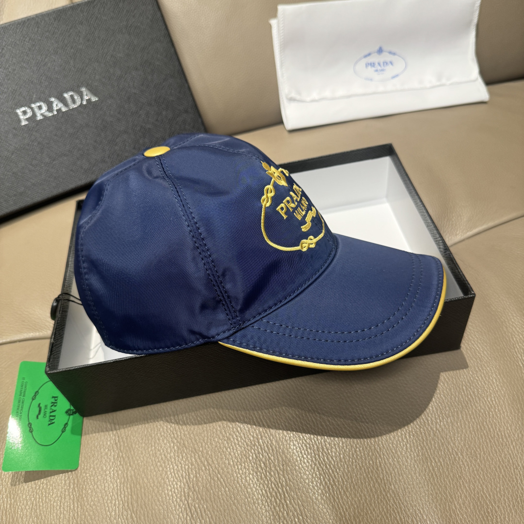 配盒子布袋，Prada(普拉达)新款原单棒球帽， 金丝刺绣，1:1开模订制，原厂金丝线精细刺绣，原版牛津