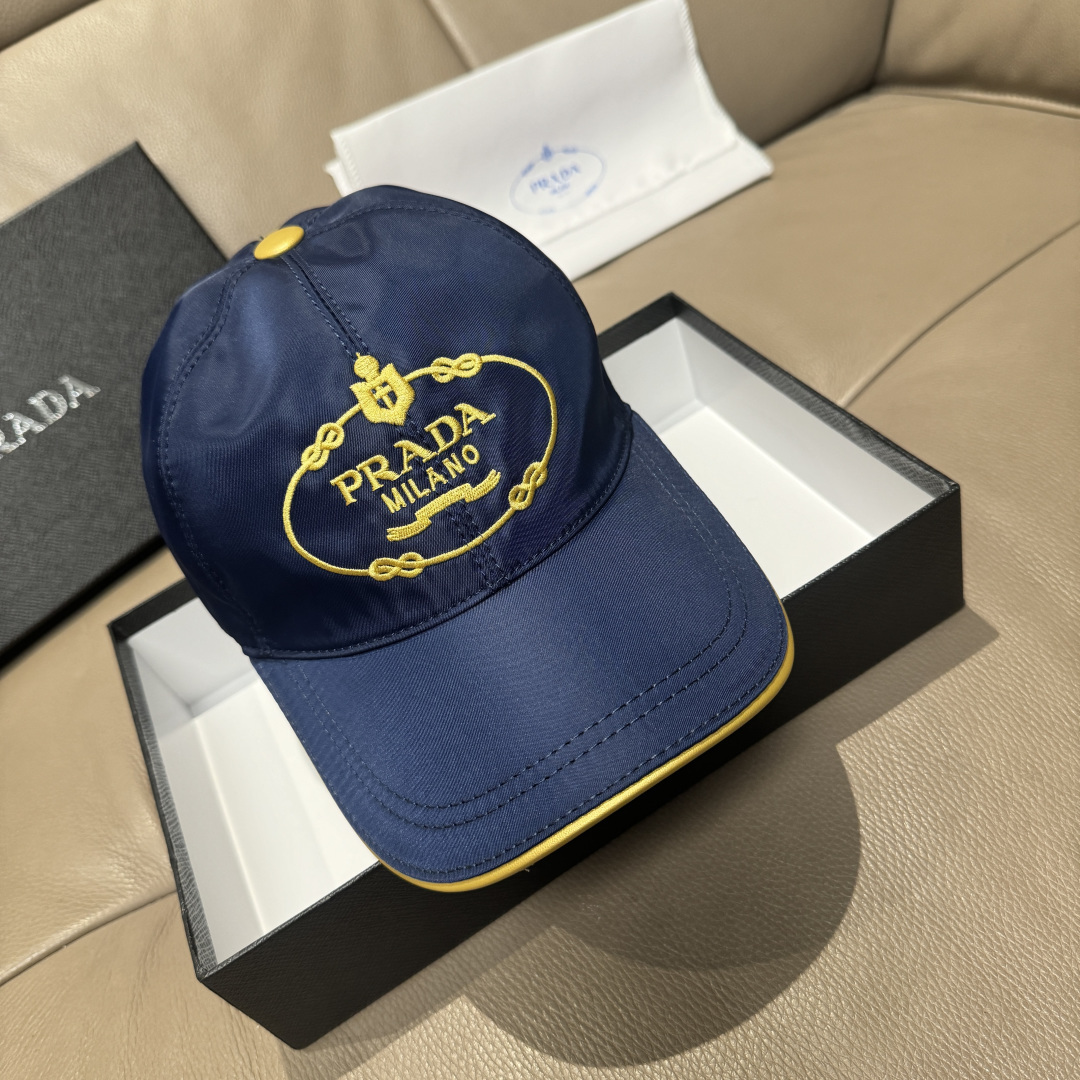 配盒子布袋，Prada(普拉达)新款原单棒球帽， 金丝刺绣，1:1开模订制，原厂金丝线精细刺绣，原版牛津