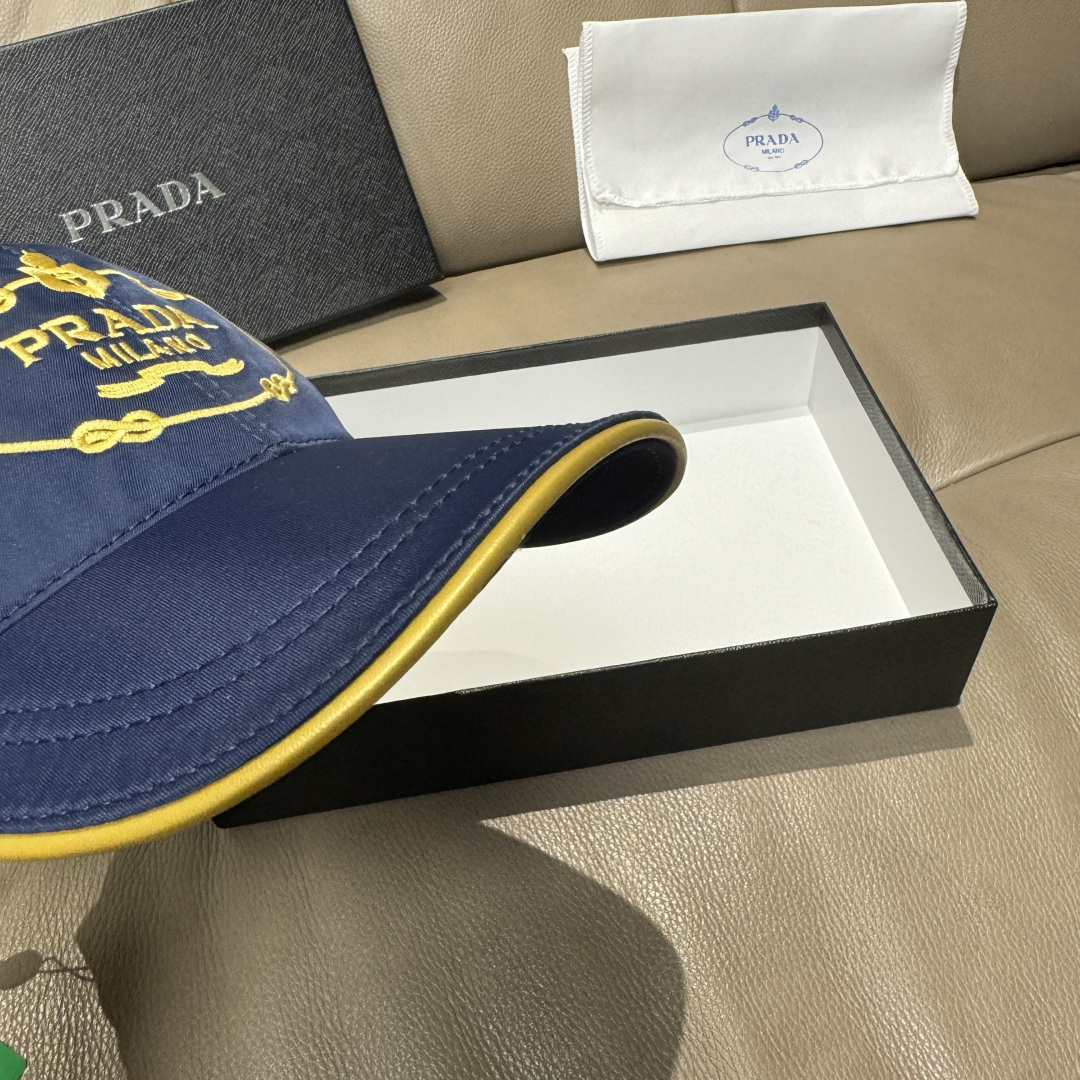 配盒子布袋，Prada(普拉达)新款原单棒球帽， 金丝刺绣，1:1开模订制，原厂金丝线精细刺绣，原版牛津