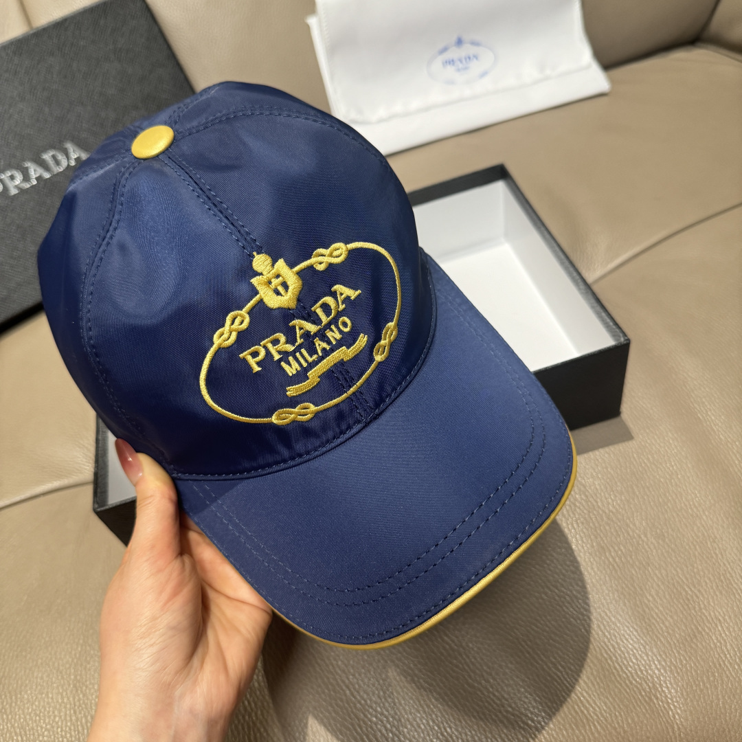 配盒子布袋，Prada(普拉达)新款原单棒球帽， 金丝刺绣，1:1开模订制，原厂金丝线精细刺绣，原版牛津