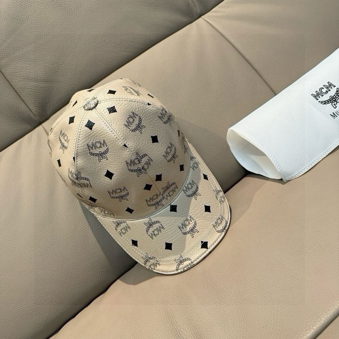 新款出货配包装布袋，MCM经典原单棒球帽，1:1开模订制，原版专柜PVC革+头层牛皮包边，长年爆版，质量