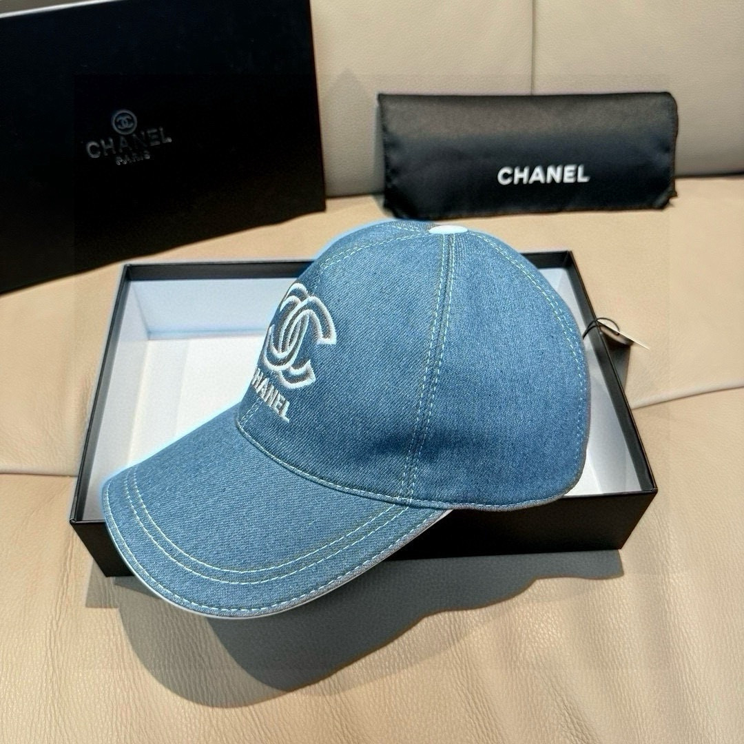 配盒子布袋，Chanel(香奈儿)新款原单棒球帽， 牛仔双C刺绣,专柜1:1开模订制，原版牛仔布料+头层