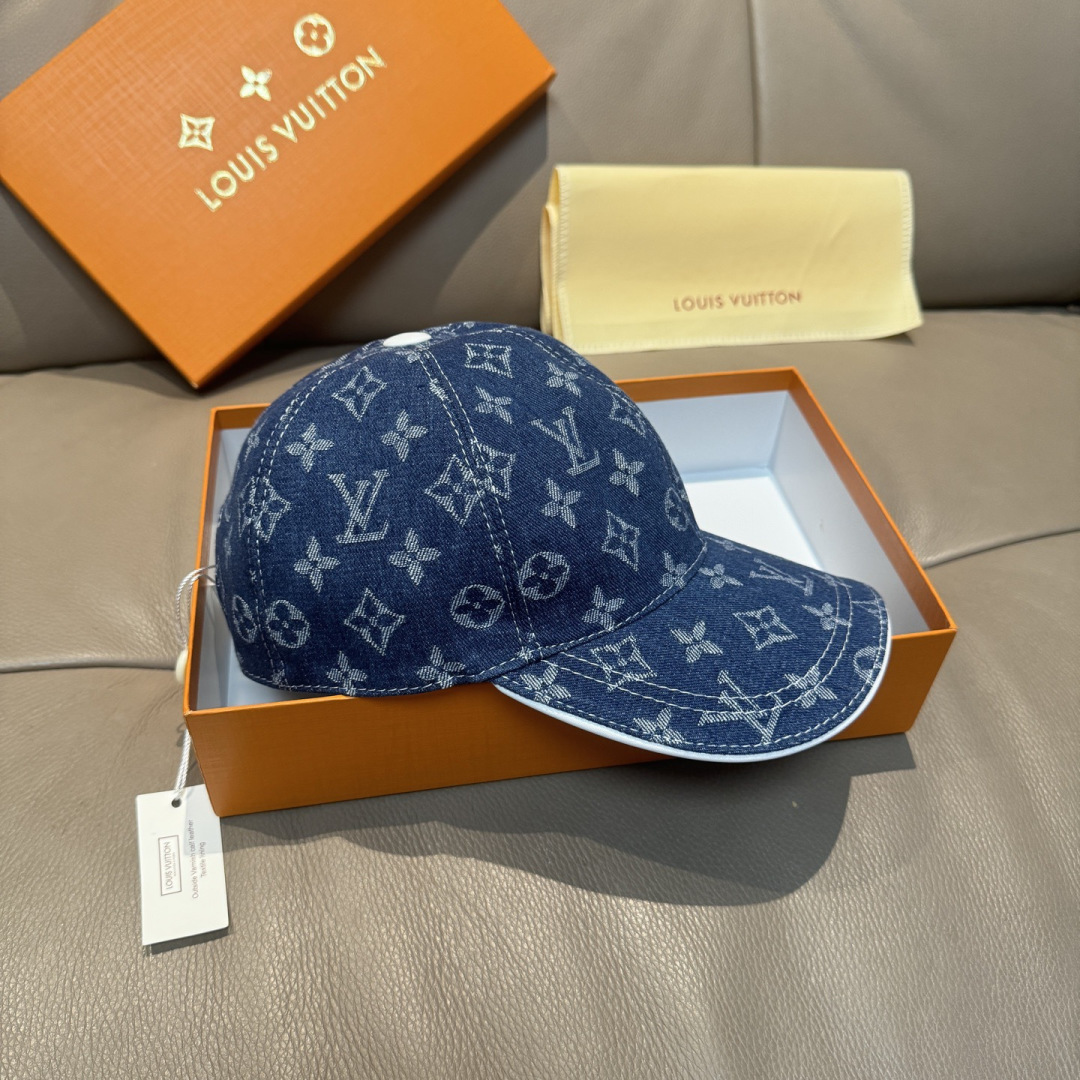 配盒子布袋，LV路易威登新款原单棒球帽，LV牛仔提花，专柜1:1开模订制，原版帆布面料+头层牛皮，轻盈透