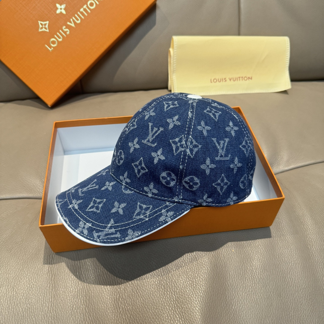 配盒子布袋，LV路易威登新款原单棒球帽，LV牛仔提花，专柜1:1开模订制，原版帆布面料+头层牛皮，轻盈透