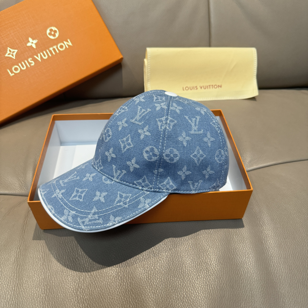 配盒子布袋，LV路易威登新款原单棒球帽，LV牛仔提花，专柜1:1开模订制，原版帆布面料+头层牛皮，轻盈透