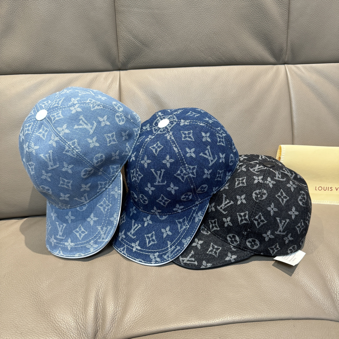 配盒子布袋，LV路易威登新款原单棒球帽，LV牛仔提花，专柜1:1开模订制，原版帆布面料+头层牛皮，轻盈透