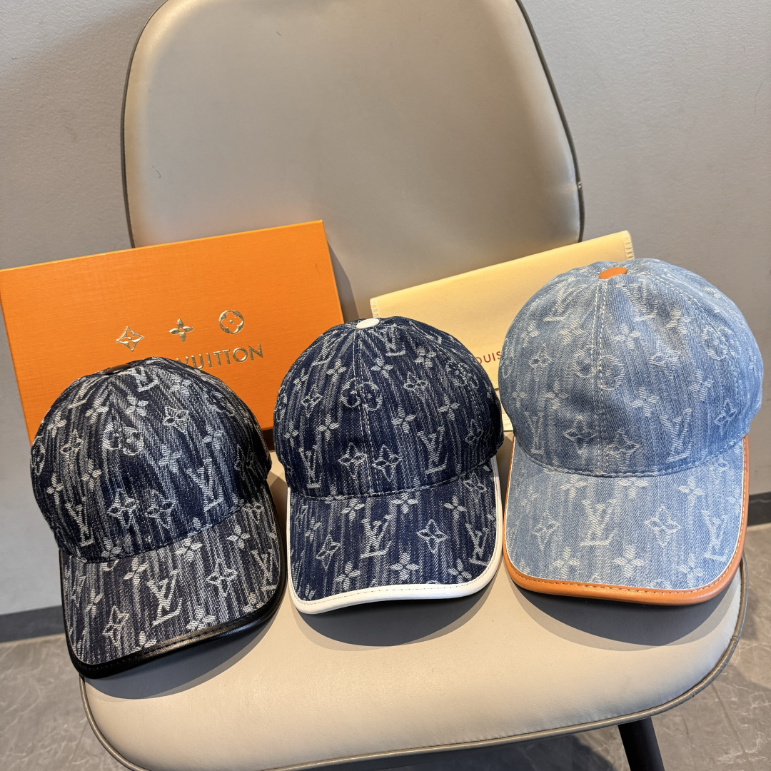 配盒子布袋，LV路易威登新款原单棒球帽，LV牛仔提花，专柜1:1开模订制，原版帆布面料+头层牛皮，轻盈透