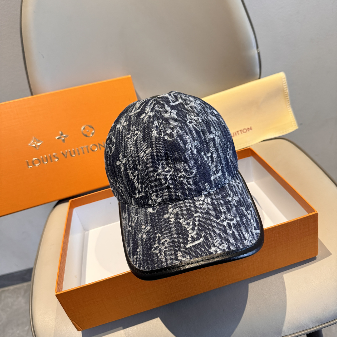 配盒子布袋，LV路易威登新款原单棒球帽，LV牛仔提花，专柜1:1开模订制，原版帆布面料+头层牛皮，轻盈透