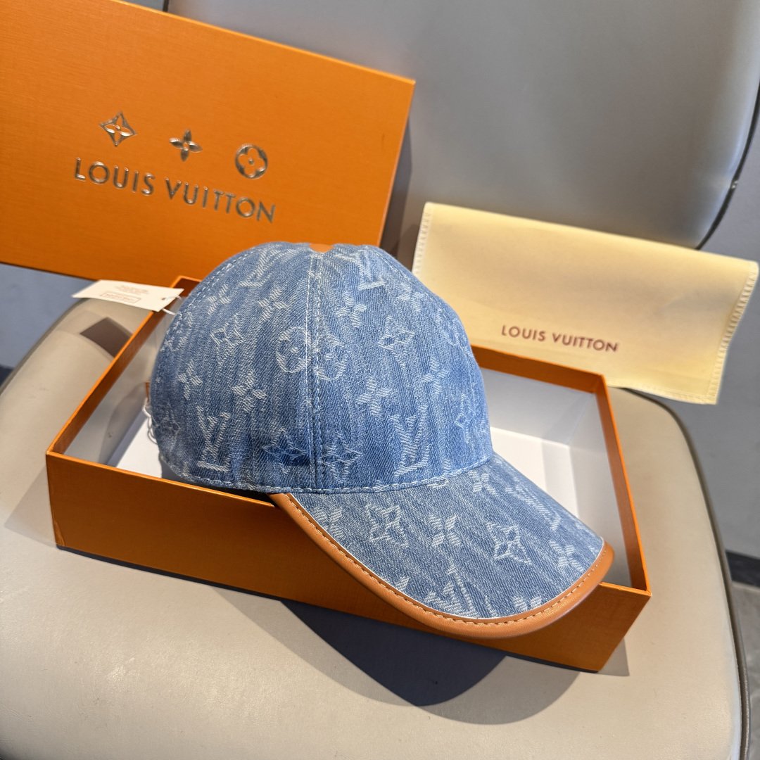 配盒子布袋，LV路易威登新款原单棒球帽，LV牛仔提花，专柜1:1开模订制，原版帆布面料+头层牛皮，轻盈透