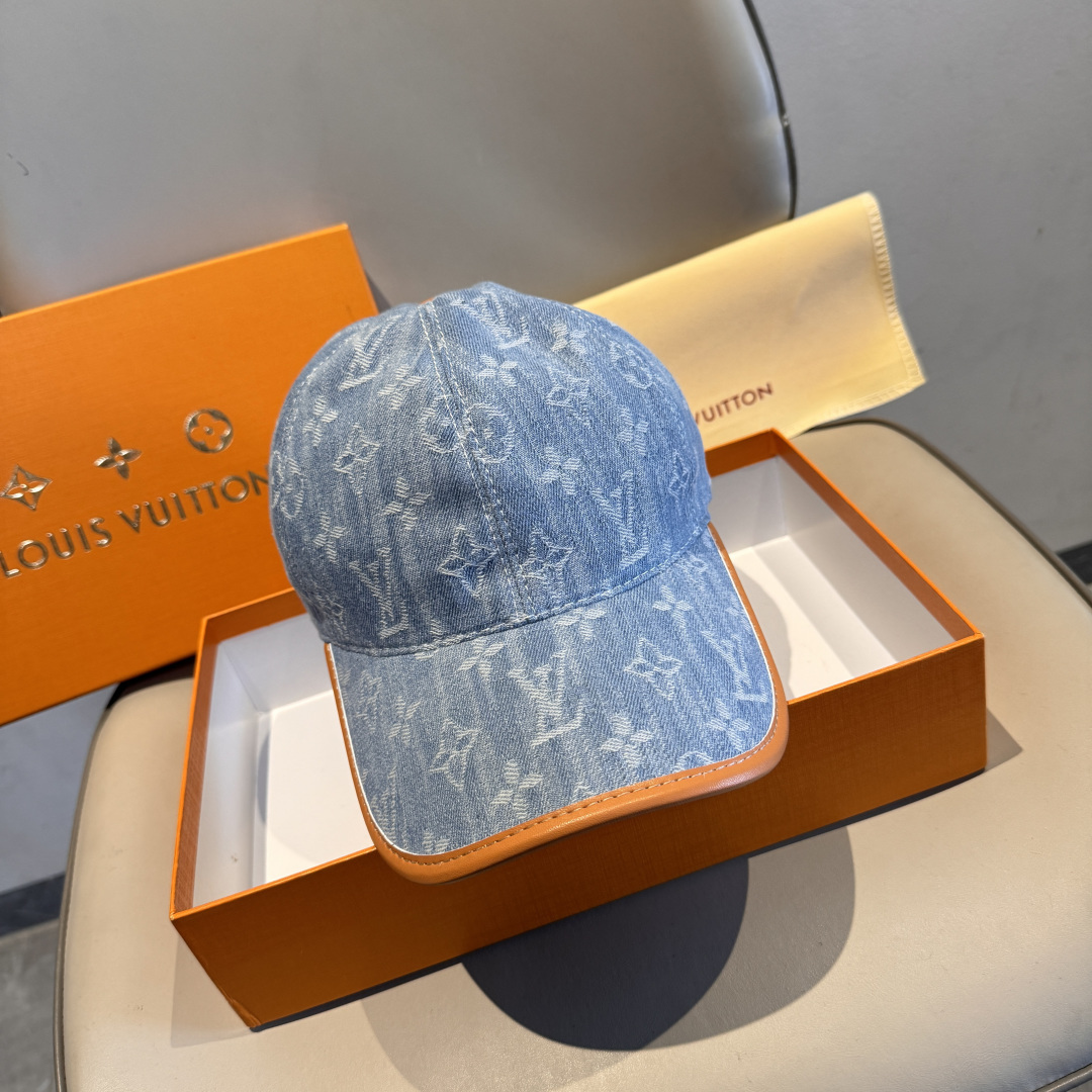 配盒子布袋，LV路易威登新款原单棒球帽，LV牛仔提花，专柜1:1开模订制，原版帆布面料+头层牛皮，轻盈透