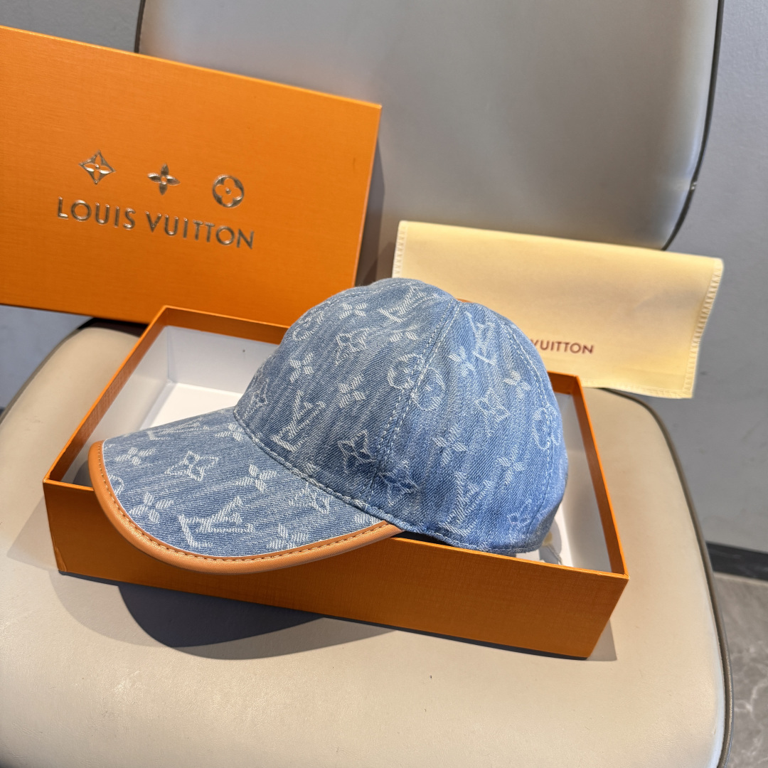 配盒子布袋，LV路易威登新款原单棒球帽，LV牛仔提花，专柜1:1开模订制，原版帆布面料+头层牛皮，轻盈透