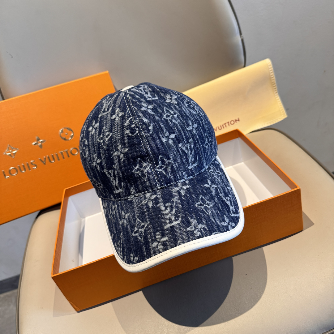配盒子布袋，LV路易威登新款原单棒球帽，LV牛仔提花，专柜1:1开模订制，原版帆布面料+头层牛皮，轻盈透