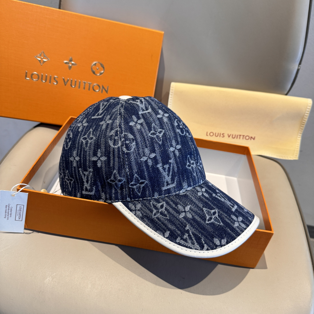 配盒子布袋，LV路易威登新款原单棒球帽，LV牛仔提花，专柜1:1开模订制，原版帆布面料+头层牛皮，轻盈透