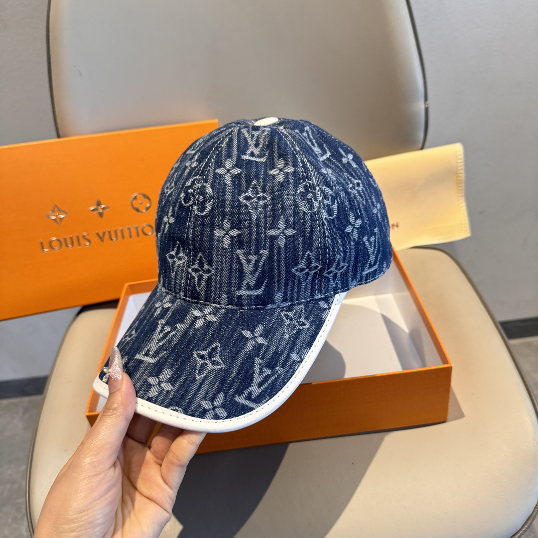 配盒子布袋，LV路易威登新款原单棒球帽，LV牛仔提花，专柜1:1开模订制，原版帆布面料+头层牛皮，轻盈透