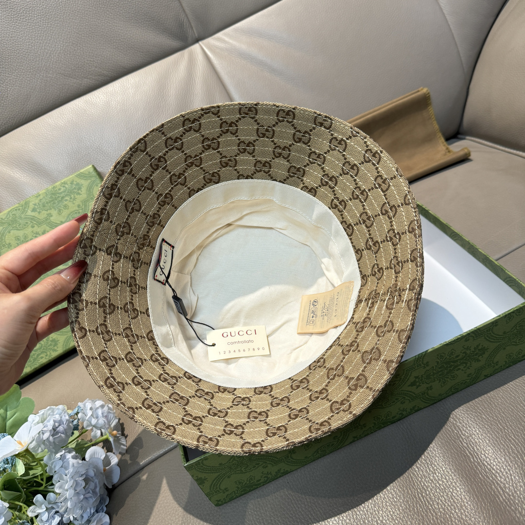 配包装布袋，Guc*i古奇新款原单渔夫帽，金属小双G，专柜1:1开模订制，原版帆布料+纯棉里衬，轻盈透气