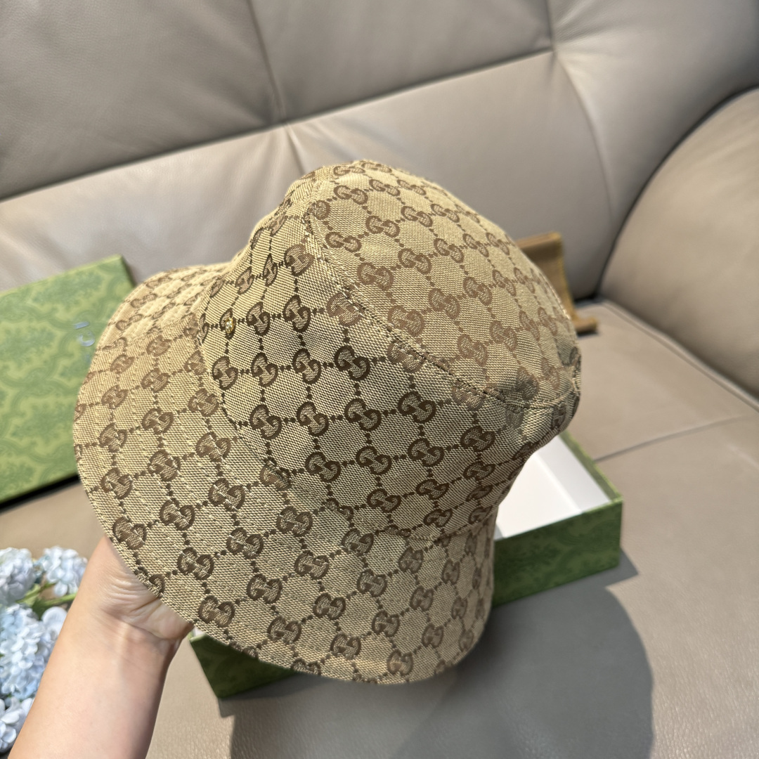 配包装布袋，Guc*i古奇新款原单渔夫帽，金属小双G，专柜1:1开模订制，原版帆布料+纯棉里衬，轻盈透气