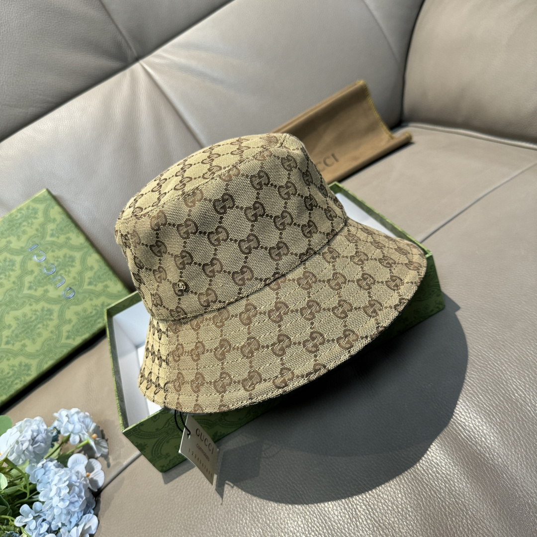 配包装布袋，Guc*i古奇新款原单渔夫帽，金属小双G，专柜1:1开模订制，原版帆布料+纯棉里衬，轻盈透气