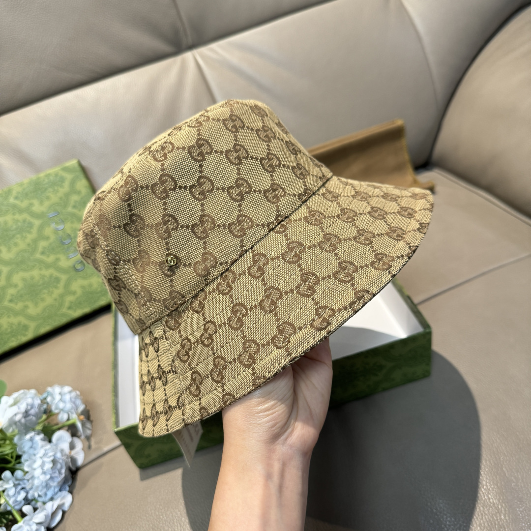 配包装布袋，Guc*i古奇新款原单渔夫帽，金属小双G，专柜1:1开模订制，原版帆布料+纯棉里衬，轻盈透气