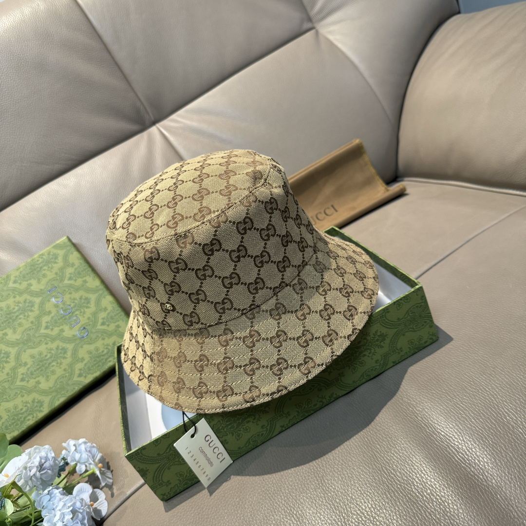 配包装布袋，Guc*i古奇新款原单渔夫帽，金属小双G，专柜1:1开模订制，原版帆布料+纯棉里衬，轻盈透气