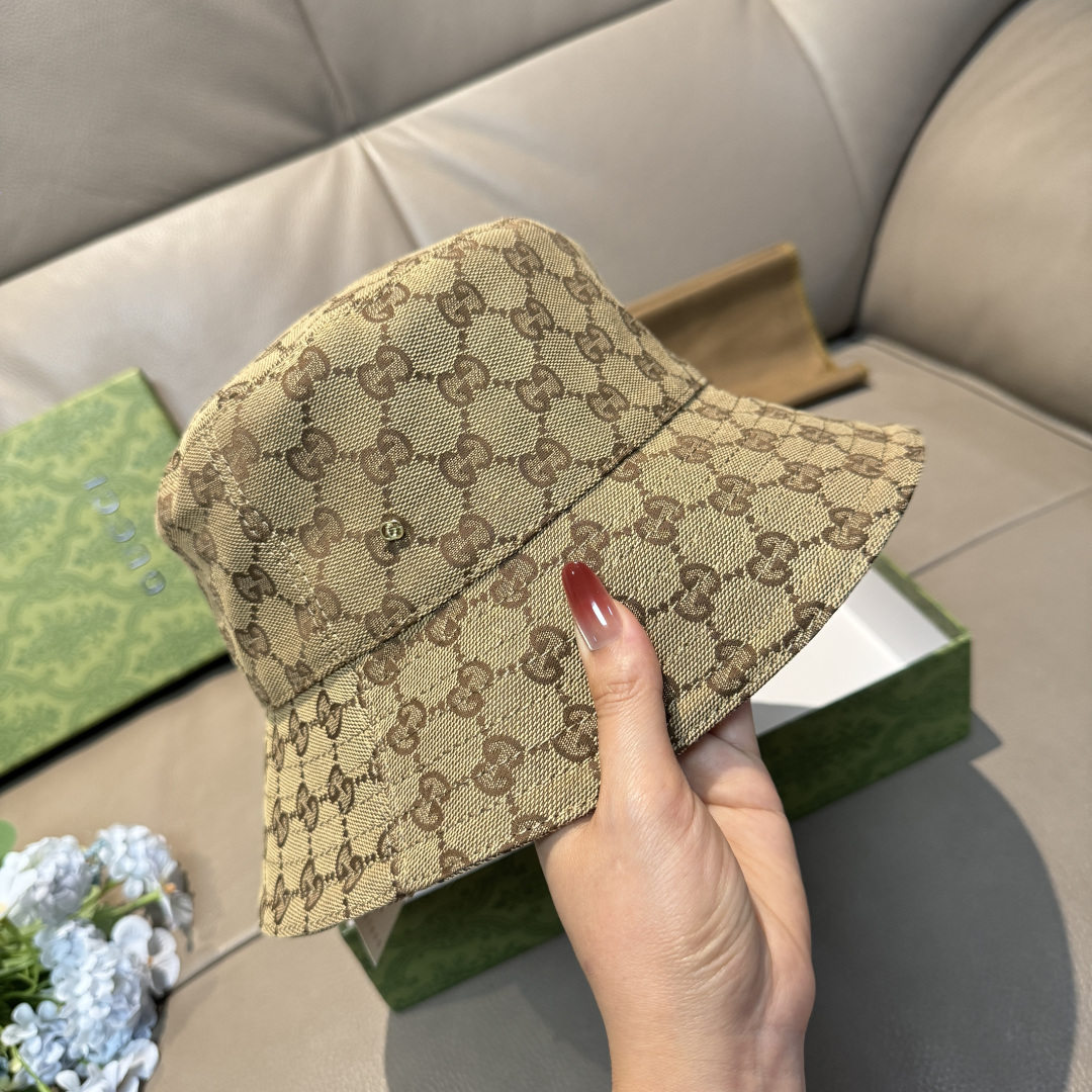 配包装布袋，Guc*i古奇新款原单渔夫帽，金属小双G，专柜1:1开模订制，原版帆布料+纯棉里衬，轻盈透气