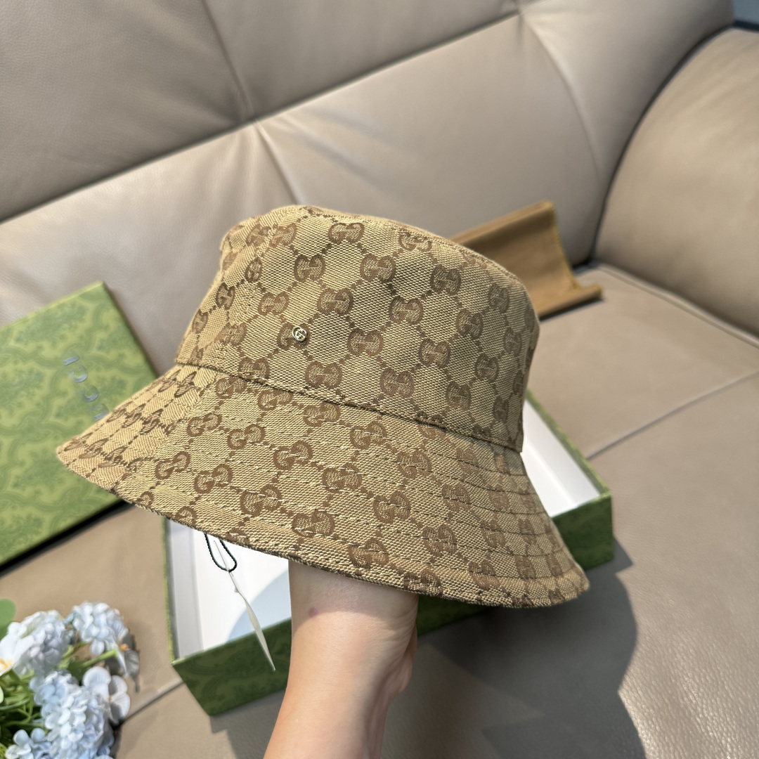 配包装布袋，Guc*i古奇新款原单渔夫帽，金属小双G，专柜1:1开模订制，原版帆布料+纯棉里衬，轻盈透气