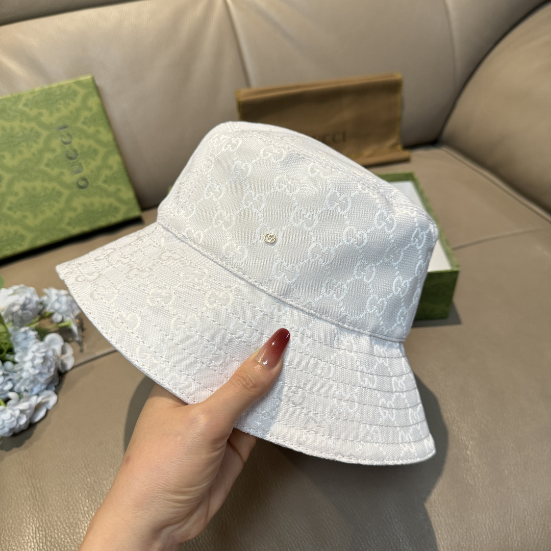 配包装布袋，Guc*i古奇新款原单渔夫帽，金属小双G，专柜1:1开模订制，原版帆布料+纯棉里衬，轻盈透气