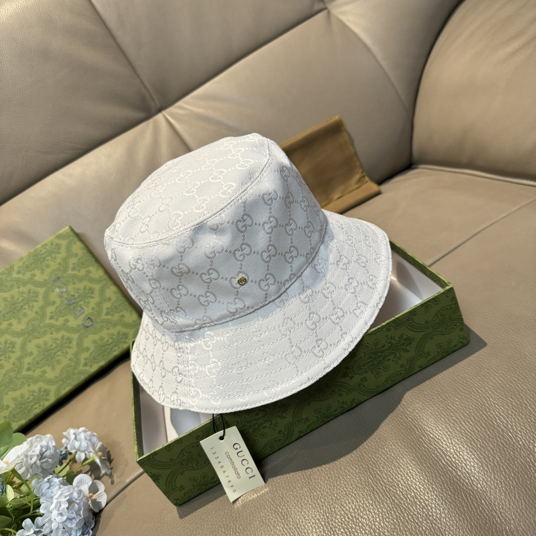 配包装布袋，Guc*i古奇新款原单渔夫帽，金属小双G，专柜1:1开模订制，原版帆布料+纯棉里衬，轻盈透气
