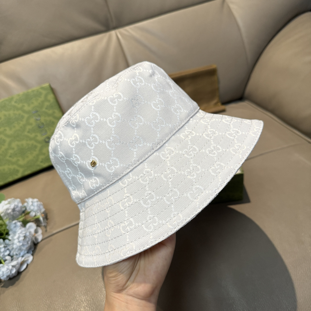 配包装布袋，Guc*i古奇新款原单渔夫帽，金属小双G，专柜1:1开模订制，原版帆布料+纯棉里衬，轻盈透气