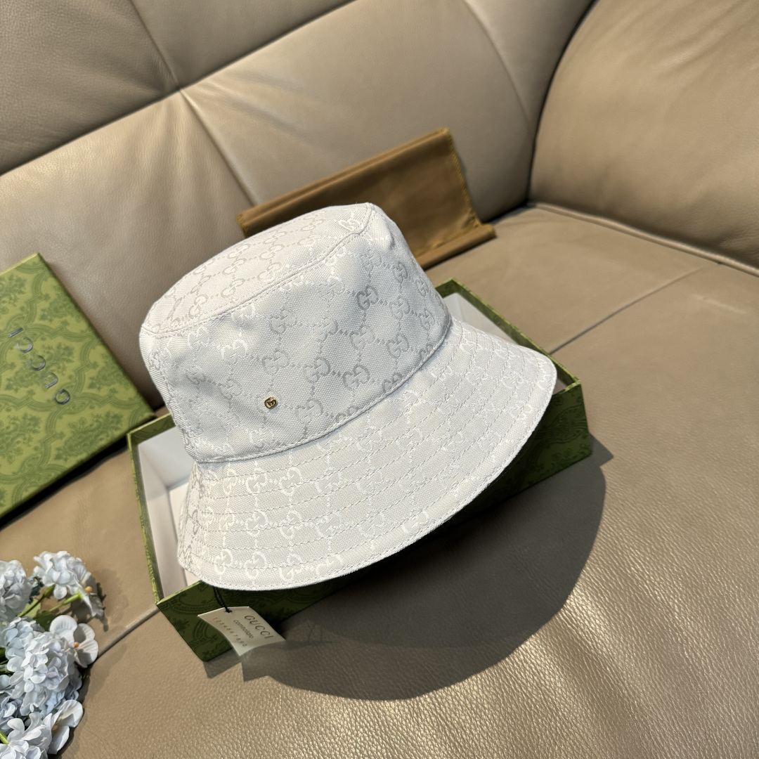 配包装布袋，Guc*i古奇新款原单渔夫帽，金属小双G，专柜1:1开模订制，原版帆布料+纯棉里衬，轻盈透气