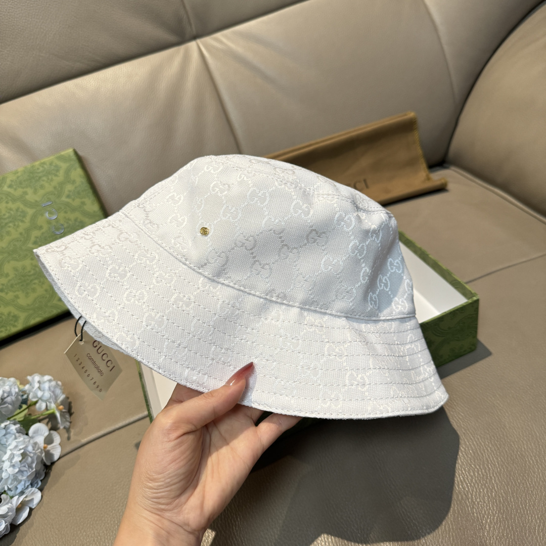 配包装布袋，Guc*i古奇新款原单渔夫帽，金属小双G，专柜1:1开模订制，原版帆布料+纯棉里衬，轻盈透气