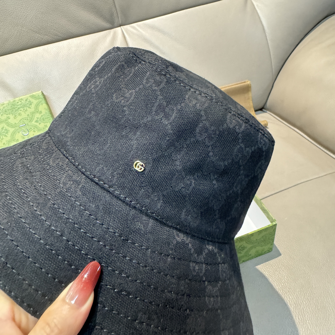 配包装布袋，Guc*i古奇新款原单渔夫帽，金属小双G，专柜1:1开模订制，原版帆布料+纯棉里衬，轻盈透气