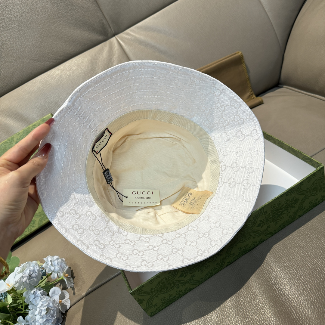 配包装布袋，Guc*i古奇新款原单渔夫帽，金属小双G，专柜1:1开模订制，原版帆布料+纯棉里衬，轻盈透气